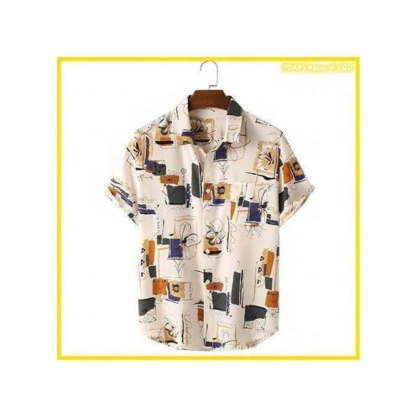 Berrykey Men's Hawaiian Ink Print Bottom-down Beach Short Sleeve T-Shirt Casual Tops