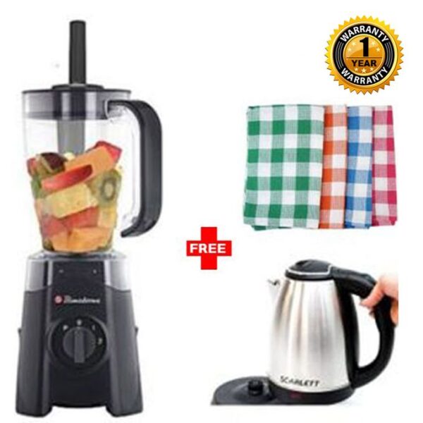 Binatone 1.25L - 300W - Portable Smart 2in1 Electric Blender + Smoothie Maker - 0.5L - Black + Kettle & 4pieces Napkins.