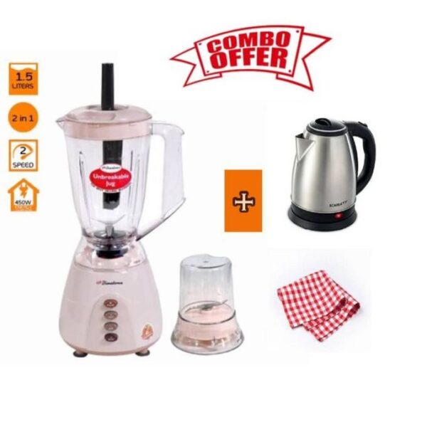 Binatone 1.5 Litre - Unbreakable Blender - Pink + Free Kettle & 4 Pieces of Napkins