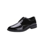 BLWOENS Men's Tuxedo Dress Shoes Classic Formal Oxfords Faux Patent Leather Shoe Lace-up Dress Shoes for Business Wedding Suit - Black