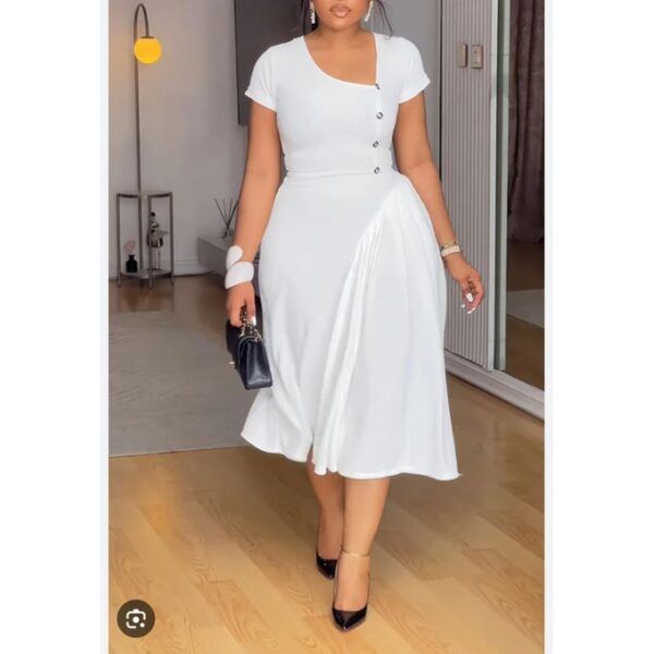 Button- front midi dress-white