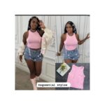 Denim skirt and top-pink