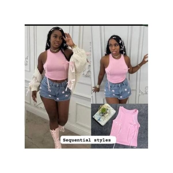 Denim skirt and top-pink