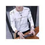 Dou-color Men long sleeved T-shirt striped casual style - white