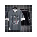 Dou-color Men's Fashion 2-in-1 Short Sleeve&Shorts Set - Grey