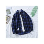 Dou-color Men's Long Sleeve Plaid Shirt- Blue