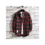 Dou-color Men's Long Sleeve Plaid Shirt - Red