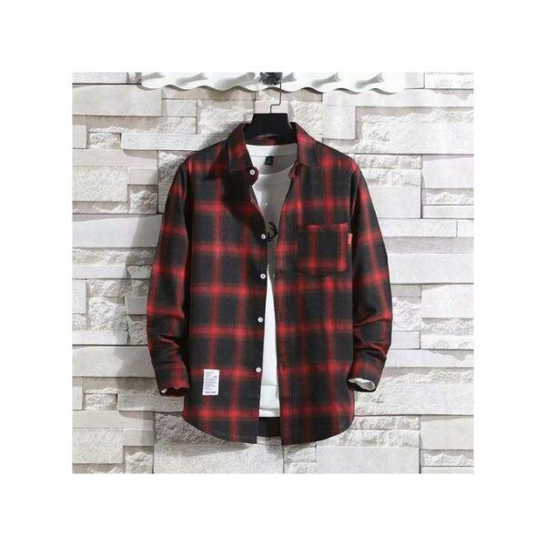 Dou-color Men's Long Sleeve Plaid Shirt - Red
