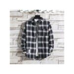 Dou-color Men's Long Sleeved Small Checkered Shirt Enlarged Version - Black