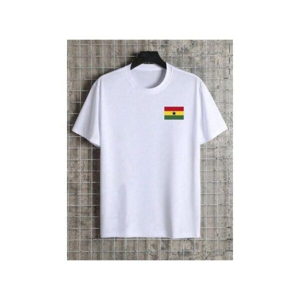 Dou-color Patriotic Men's Ghana Flag Printed T-shirt - White