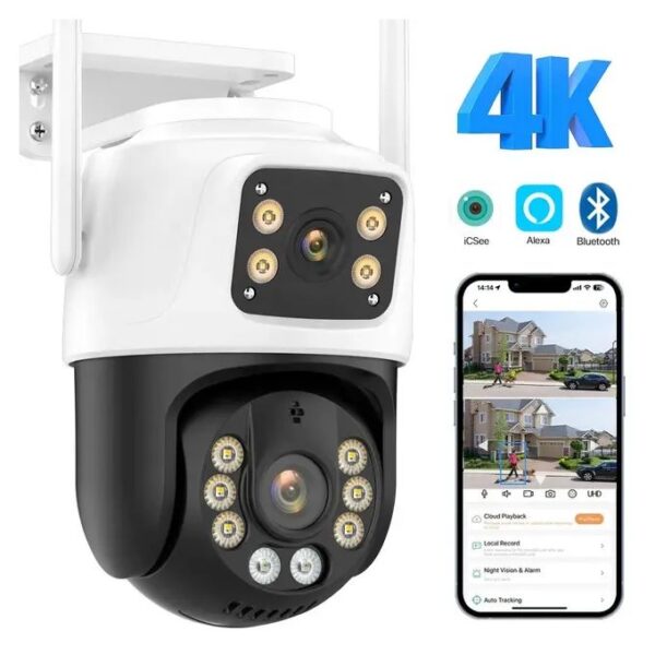 Dual Lens 6MP IcSee wireless CCTV camera - White