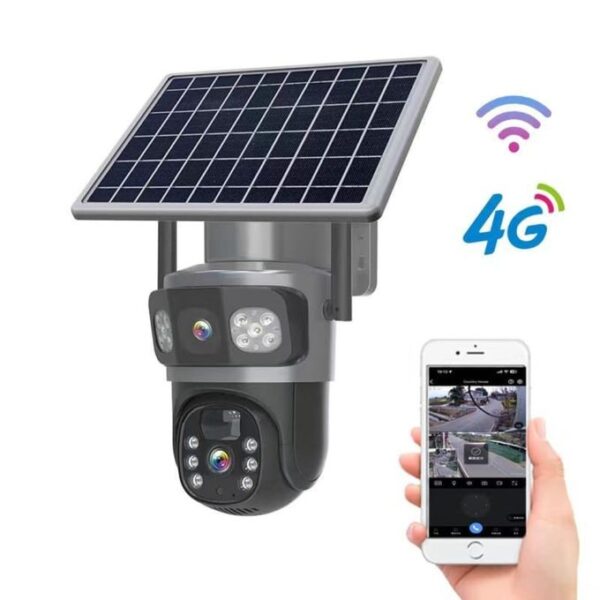 Eseecloud App Rechargeable 4G Sim Card Solar Camera Dual lens- Black