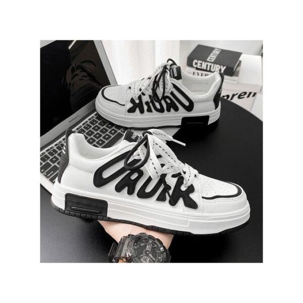 Fashion Casual Flat Shoes Mens Sneakers Low Top Lace Up Shoes - Black/White
