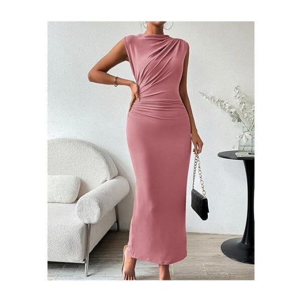 Fashionable women's tight fitting dress back slit knitted long skirt - pink