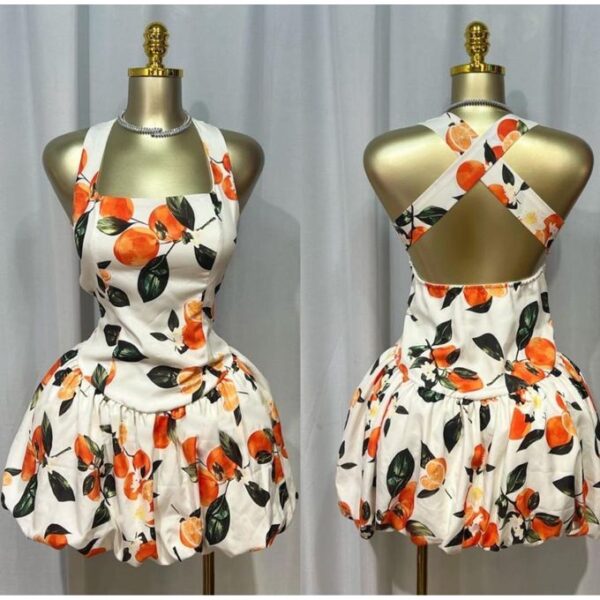 Floral bareback dress -orange