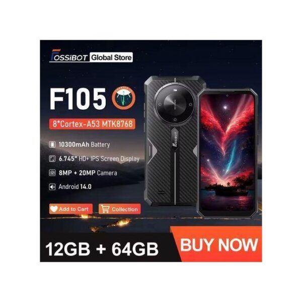 FOSSiBOT F105 Rugged Waterproof Smartphone - 6.745" - 4GB RAM + 64GB ROM - 20MP - 10300mAh - Black