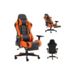 Furgle Computer Racing Gaming Ergonomic Chair + Footrest - Black/Orange