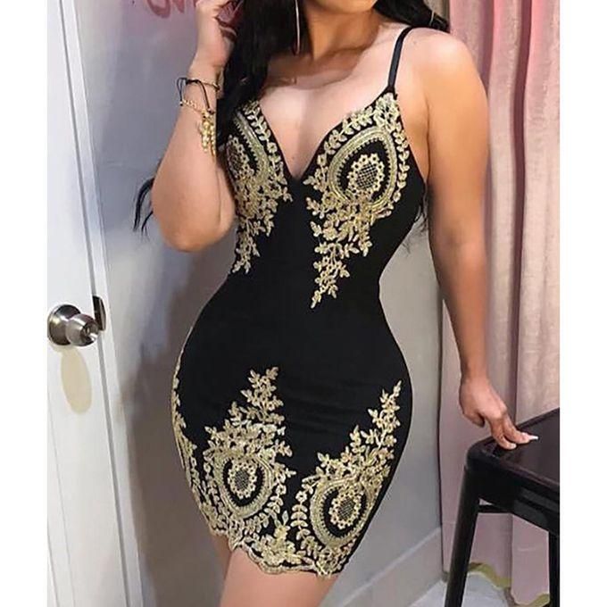 Gukbis Women's Stretchy V-Neck Printed Short Dress Gukbis Women's Stretchy V-Neck Printed Short Dress