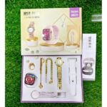 H58 Plus Smart Watch 2.02" Big Screen – 8-in-1 Luxury Jewelry Combo Set for Women – Gold & Pink Edition with Smart Bracelet, Necklace, Earrings & Charger