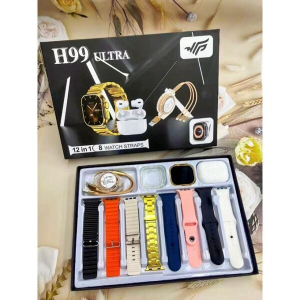 H99 Ultra Smartwatch 12-in-1 Combo Set – 8 Replaceable Straps + Wireless Earbuds + Magnetic Charger – Fitness & Health Tracker for Men & Women