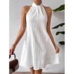 Halter neck drape cross dress - white