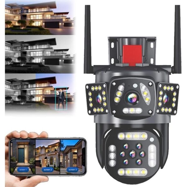 HD WiFi Security Camera, 360 Degree Viewing, 6MP Auto Tracking, (4 Lenses)