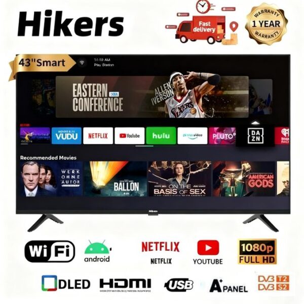 Hikers 43" Android TV smart tv - Frameless Android Smart FHD LED TV - HDMI - Black