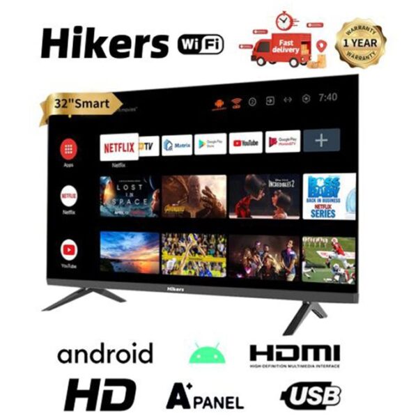 Hikers Android tv 32'' GH-32GY-HDS - Frameless Android Smart HD LED TV - HDMI - USB -1 year warranty- Black