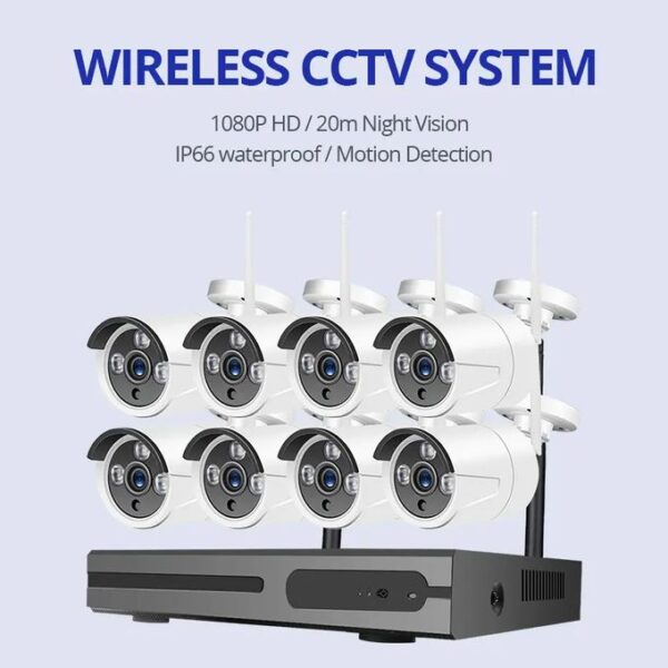 Home Security CCTV System Camera 8 Channel Wireless - White/Black