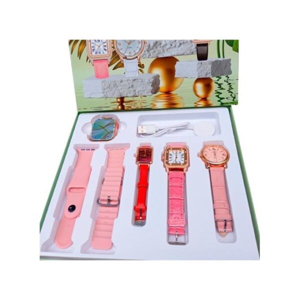 I-530 Smart Watch that comes with 3 Female Quartz Leather Watches - Pink