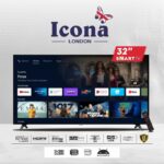 Icona London ILED-320SDTS 32” Edgeless Android Smart LED TV With A+ Panel - HDMI/USB - Black (1YR WRTY)
