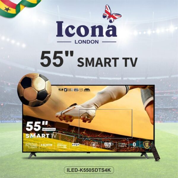 Icona London ILED-K550SDTS4K 55” Edgeless 4K UHD Android Smart LED TV - Black (12 Months Warranty)
