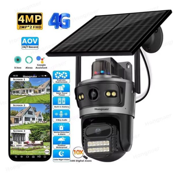 ICSee Dual Lens 4G solar CCTV PTZ Camera - Black/Grey