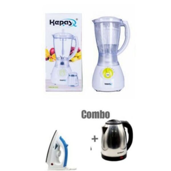 Kepas 1.5L - 8000W - Electric Unbreakable Blender with Grinder - White + Free Kettle & Iron