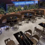 Custom semi-circular sofa Curved booth seating restaurant dining banquette velvet double seat courtyard leather booth - Image 3