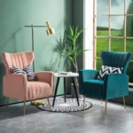 Wholesale Living Room Furniture High Back Mid Century Orange Pink Velvet Accent Chair - Image 2