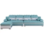 Nordic Modern Sky Blue L-Shaped Corner Sofa Soft Three Seater Loveseat and Bunk Bed Couch Set for Living Room