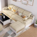 Nordic Modern Sky Blue L-Shaped Corner Sofa Soft Three Seater Loveseat and Bunk Bed Couch Set for Living Room - Image 4