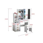 Dressing Table Set With Stool Wood Makeup Desk Vanity With Round Mirror Desk and Cushioned Stool Set - Image 6