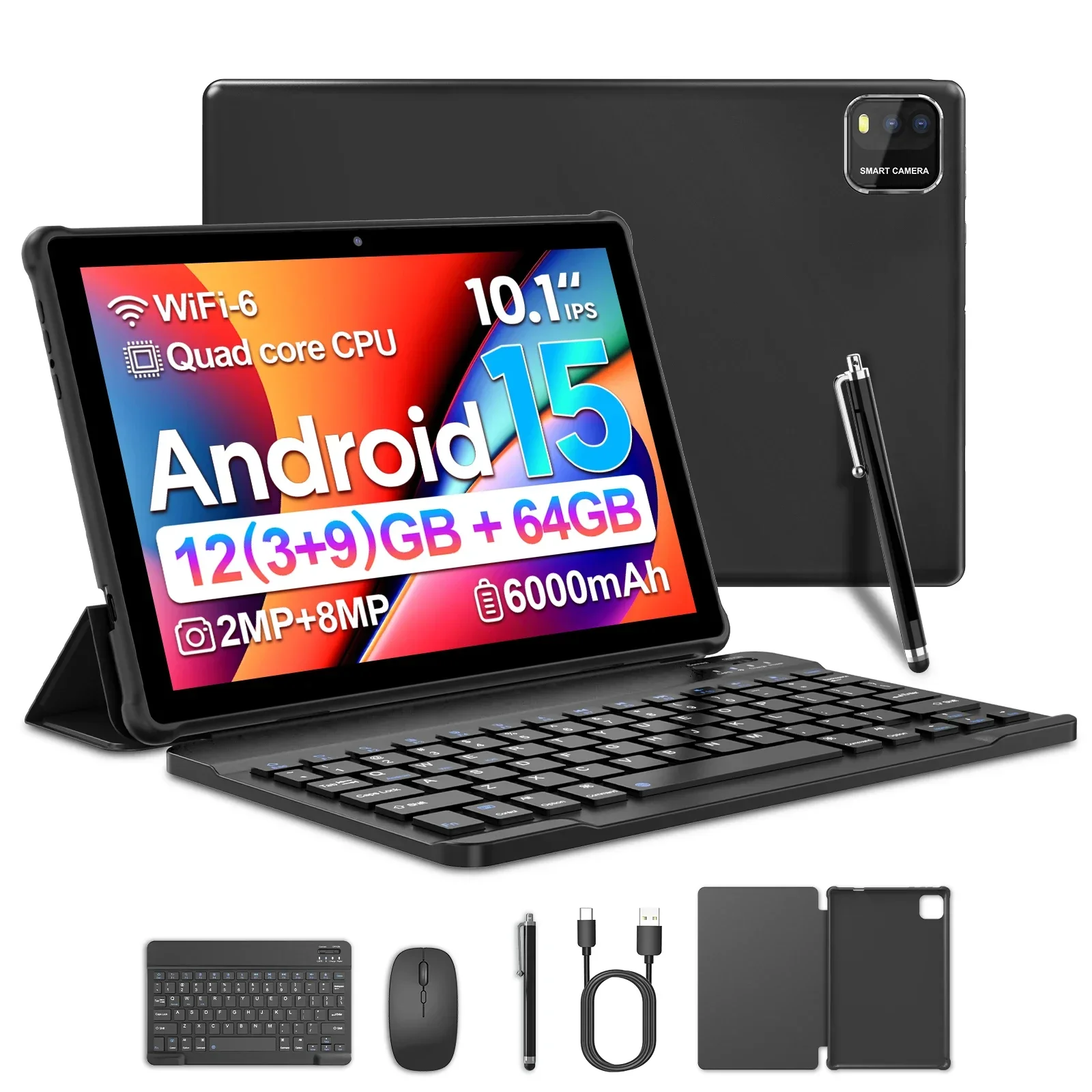 kf-Sb5fb60d912414e86894af2b3cf6c292ex BAKEN 10-inch Android 15 tablet, quad-core processor, 12GB (3+9 expansion) RAM + 64GB storage, 5G WiFi, 1280*800 dual cameras - Image 1