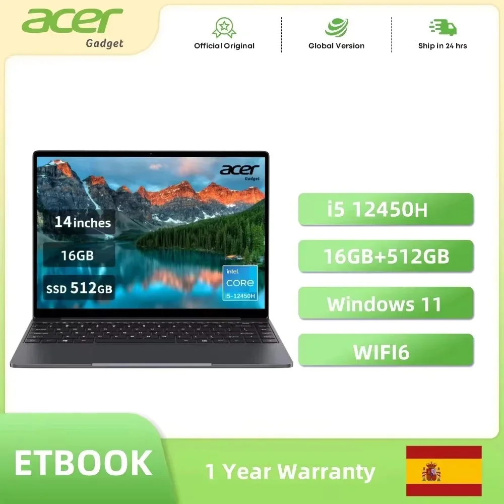 kf-Sdb6259d6a13146c2b04d36ece0ac9b3cr Acer Gadget e10 ETBook Gaming Laptop Intel Laptop Core i5-12450H 16GB RAM 512GB SSD Computer 14" 2K IPS WiFi6 - Image 1
