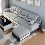 Nordic Modern Sky Blue L-Shaped Corner Sofa Soft Three Seater Loveseat and Bunk Bed Couch Set for Living Room - Image 3