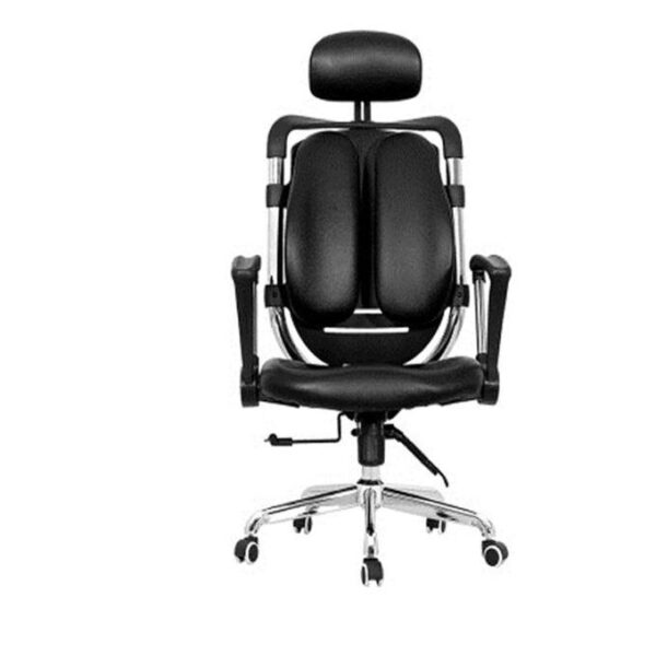 Kidney Leather Swivel Chair With Headrest - Black
