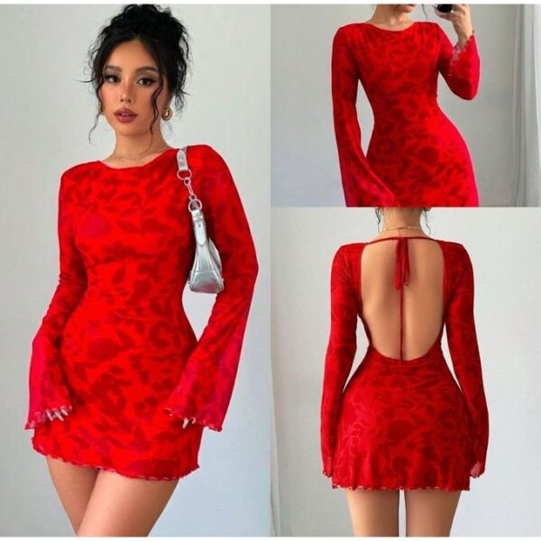 Ladies Floral dress-Red