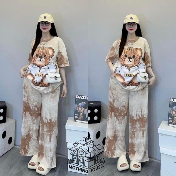 Ladies Top & Trouser Teddy Bear Summer Dress-Brown