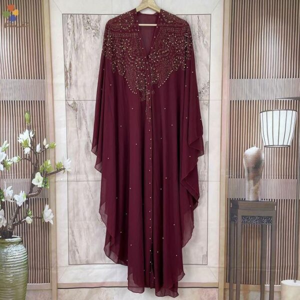 Latest Open Abaya Dubai Turkey Muslim Hooded Dress Women Chiffon Golden Bead Luxury Cardigan Plus Size Islamic Clothing-One Piece