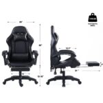 Leather Gaming Chair with Footrest - Black