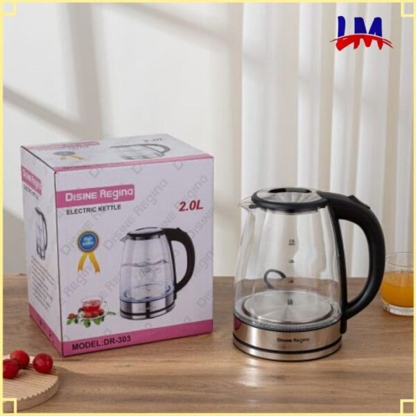 LM-1500W - 2.0L - Stainless Steel Glass Electric Kettle - Black/Transparent