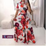 Machislet Daily wear with women casual long dress short-sleeved evening dress-WHITE