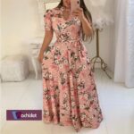 Machislet Daily wear with women casual long dress short-sleeved evening dress